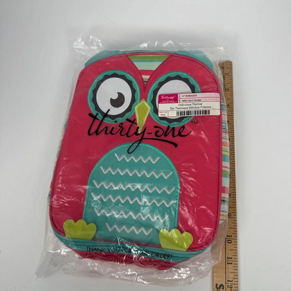 Thirty-One Chill-Icious Thermal Owl Lunch Bag Pink Teal 986A NEW